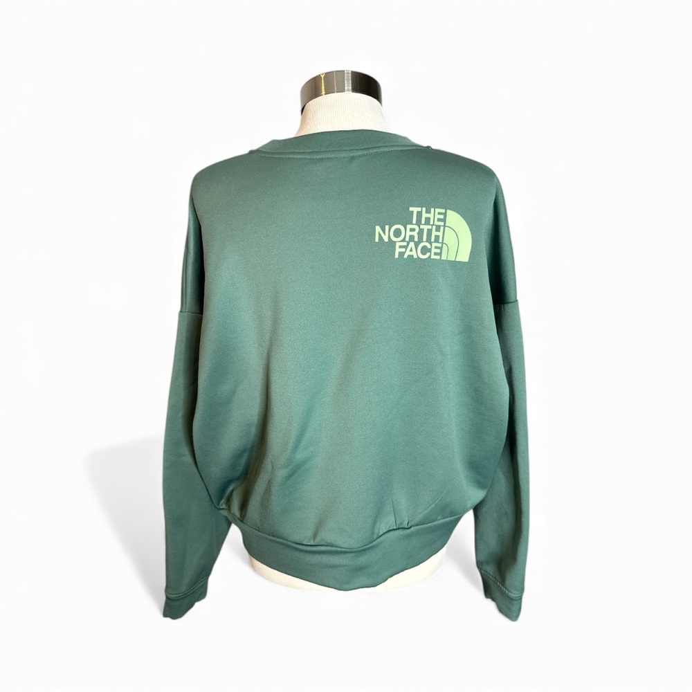 NORTH FACE HORIZON PERFORMANCE FLEECE SAGE GREEN CROPPED CREWNECK SWEATSHIRT - Picture 8 of 12